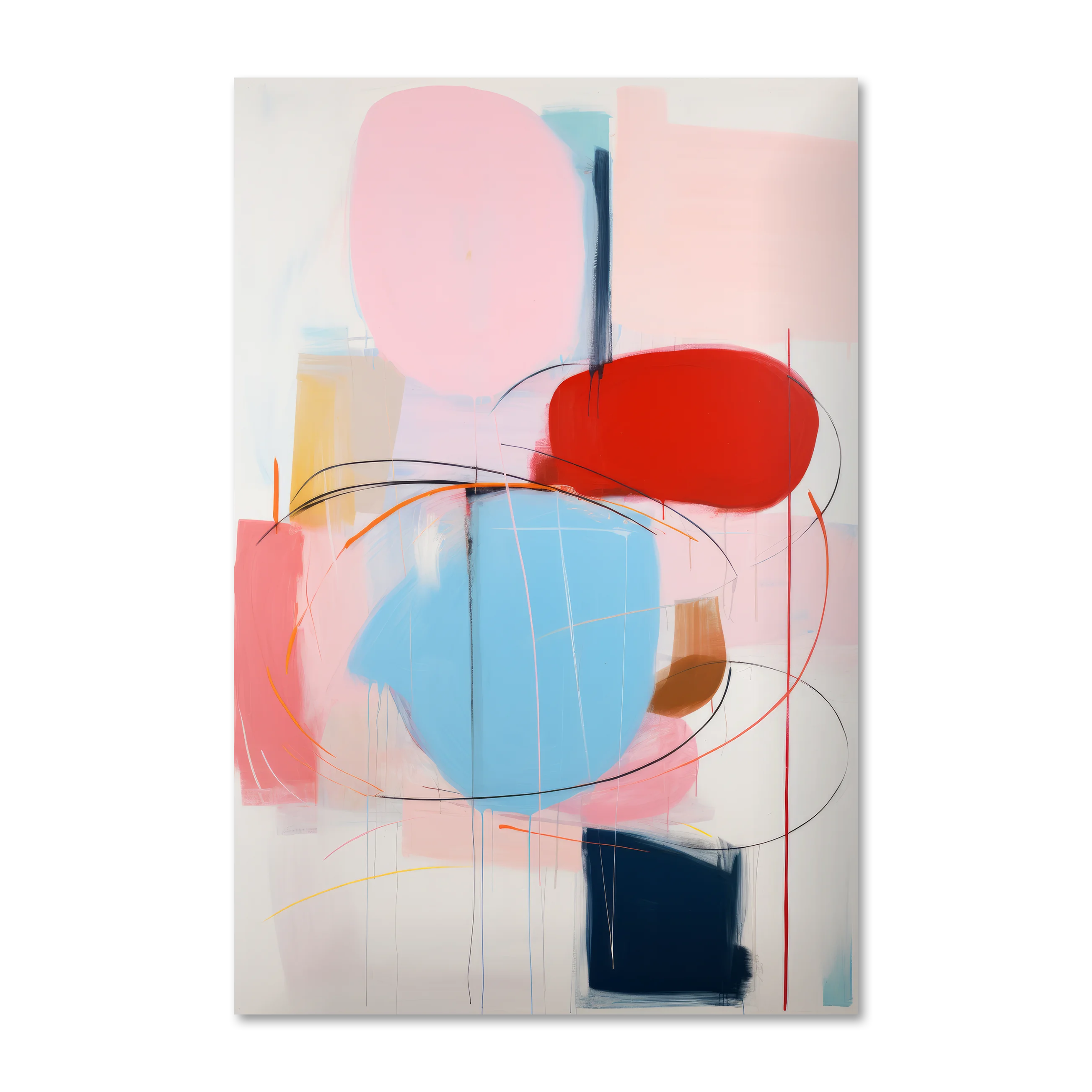 Ballouard 8 — contemporary abstract wall art with pink, blue and vermilion on Alu-Dibond