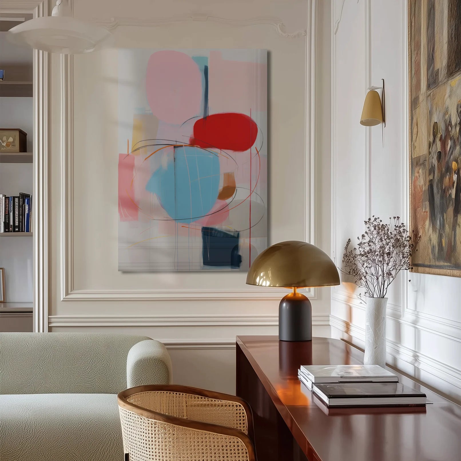 Ballouard 8 in a bright office with white shelving and brass details