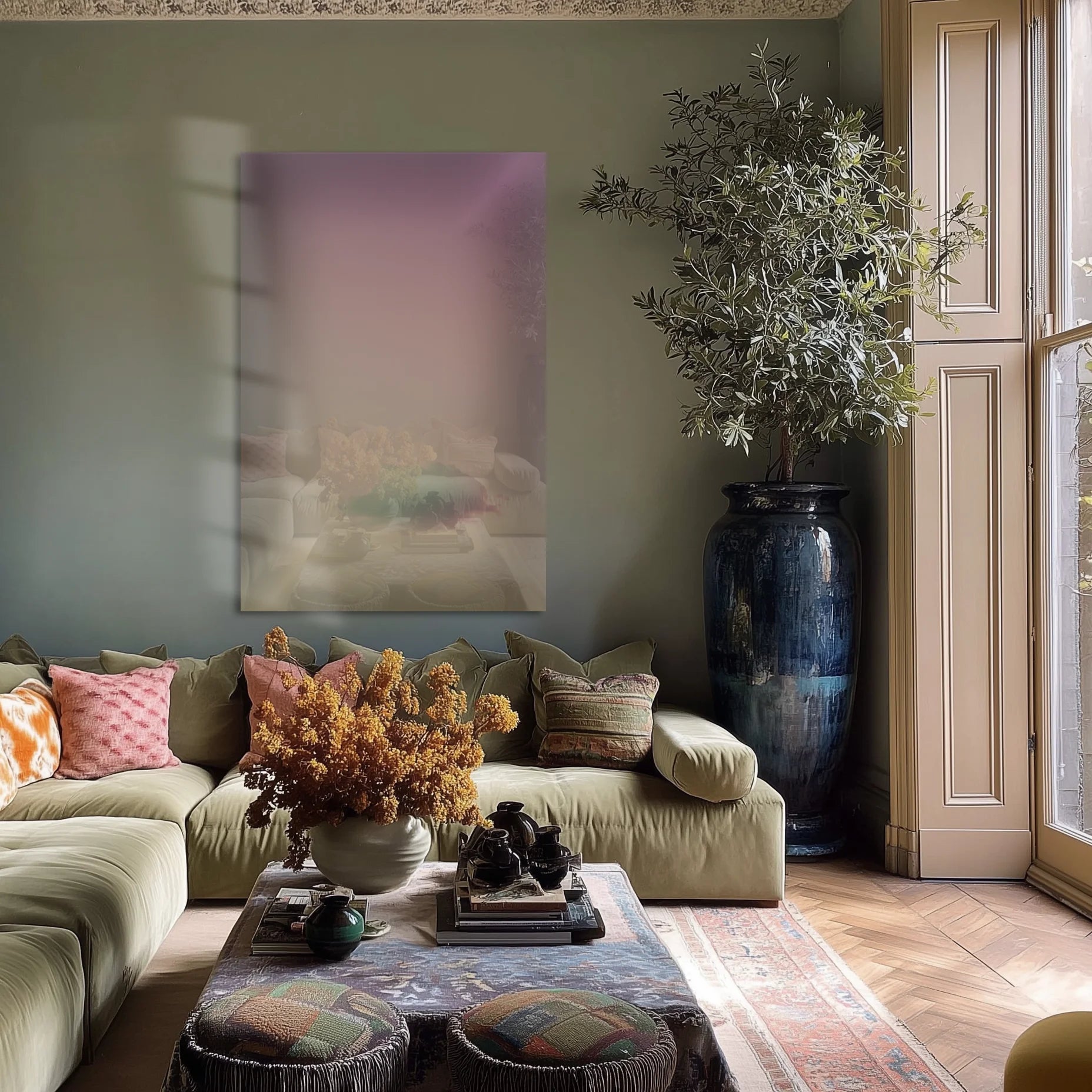 Cloudy Dream 1 in a calm bedroom with linen bedding and warm morning light