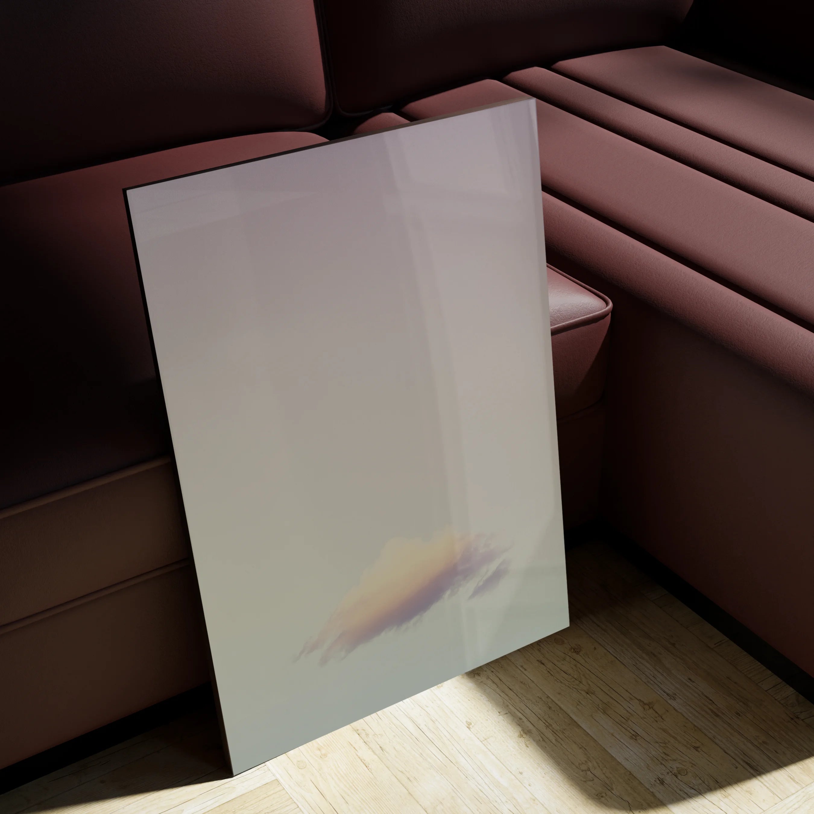 Cloudy Dream 2 in a minimalist hallway, pale oak floor and warm shadow