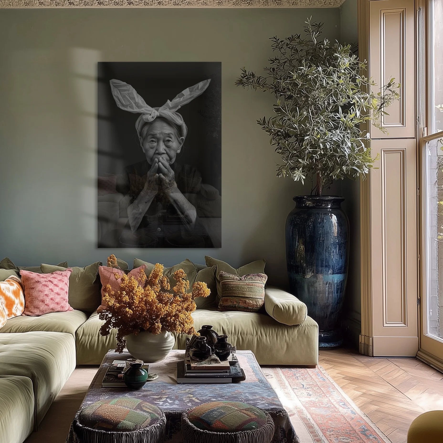 Elder's Whimsy 4 in a serene home office with brushed steel desk and cream walls