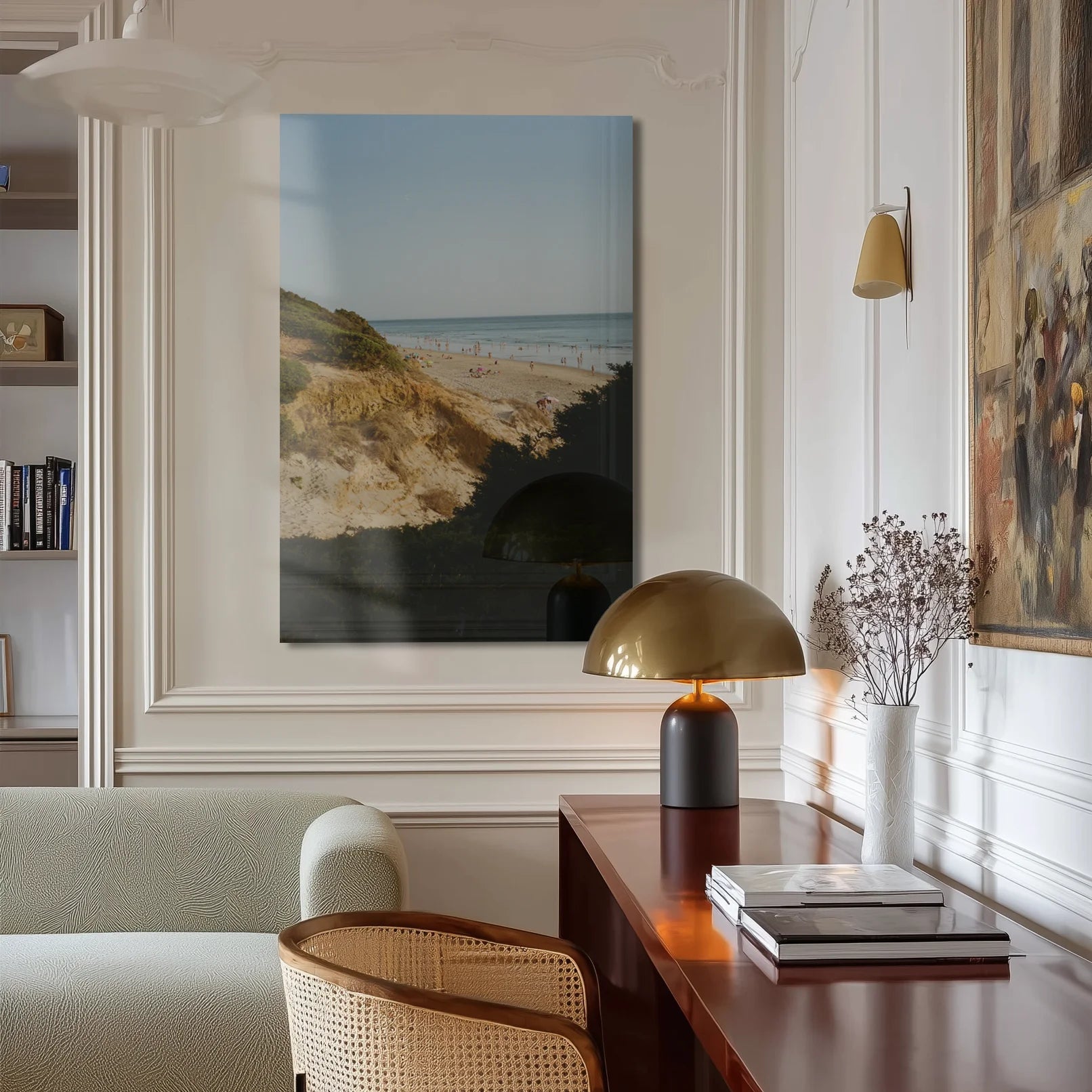Emerald Coast above a concrete bench in a modern entryway