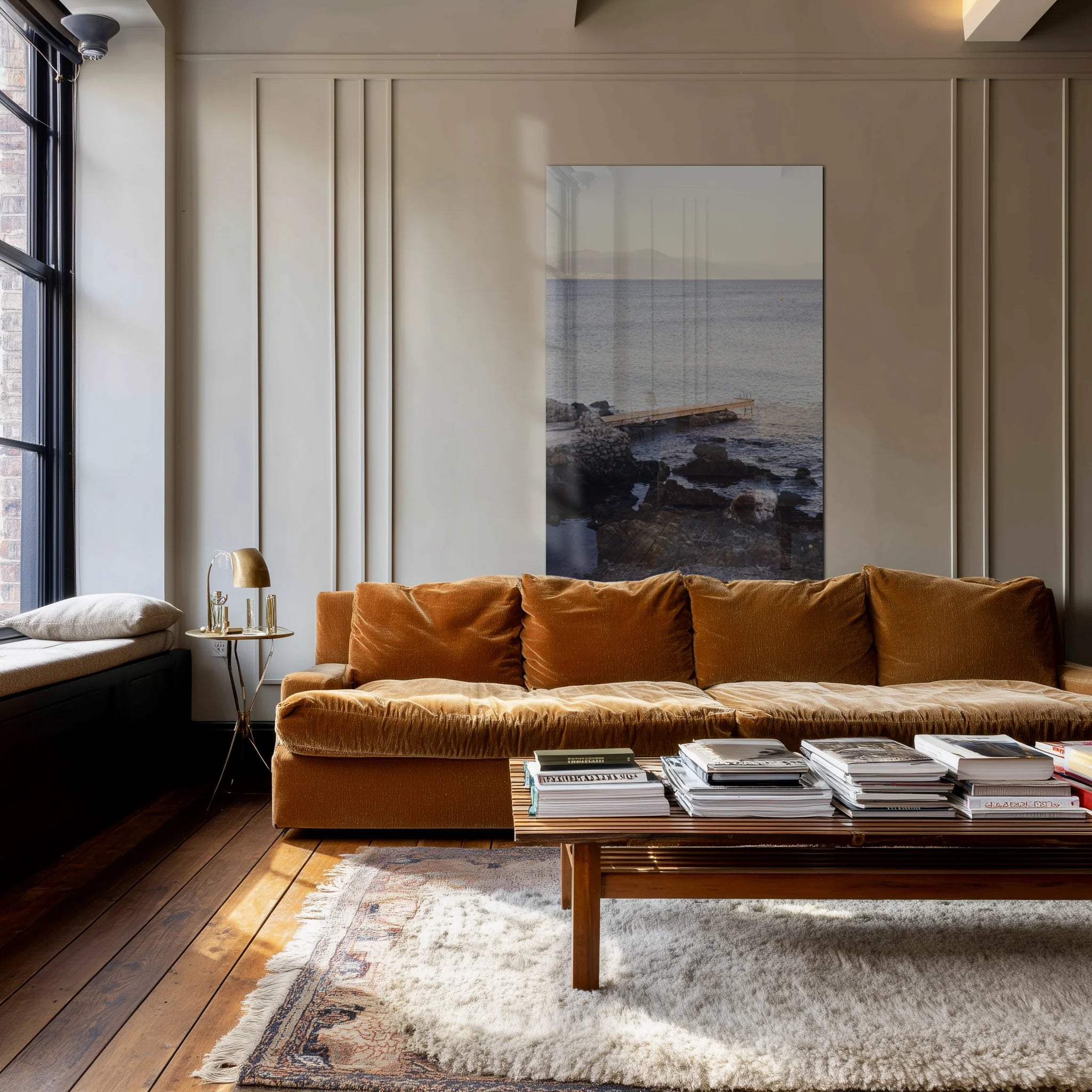 From Above in a quiet home office over a walnut desk