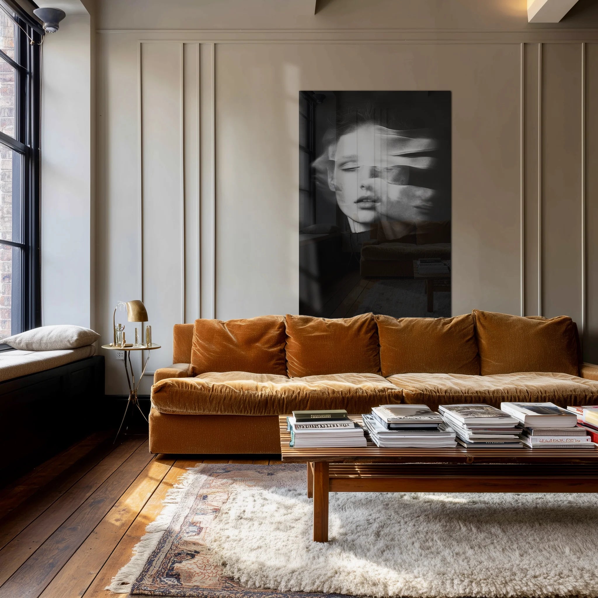 Ghosts Within 8 paired with linen drapes in a calm reading nook