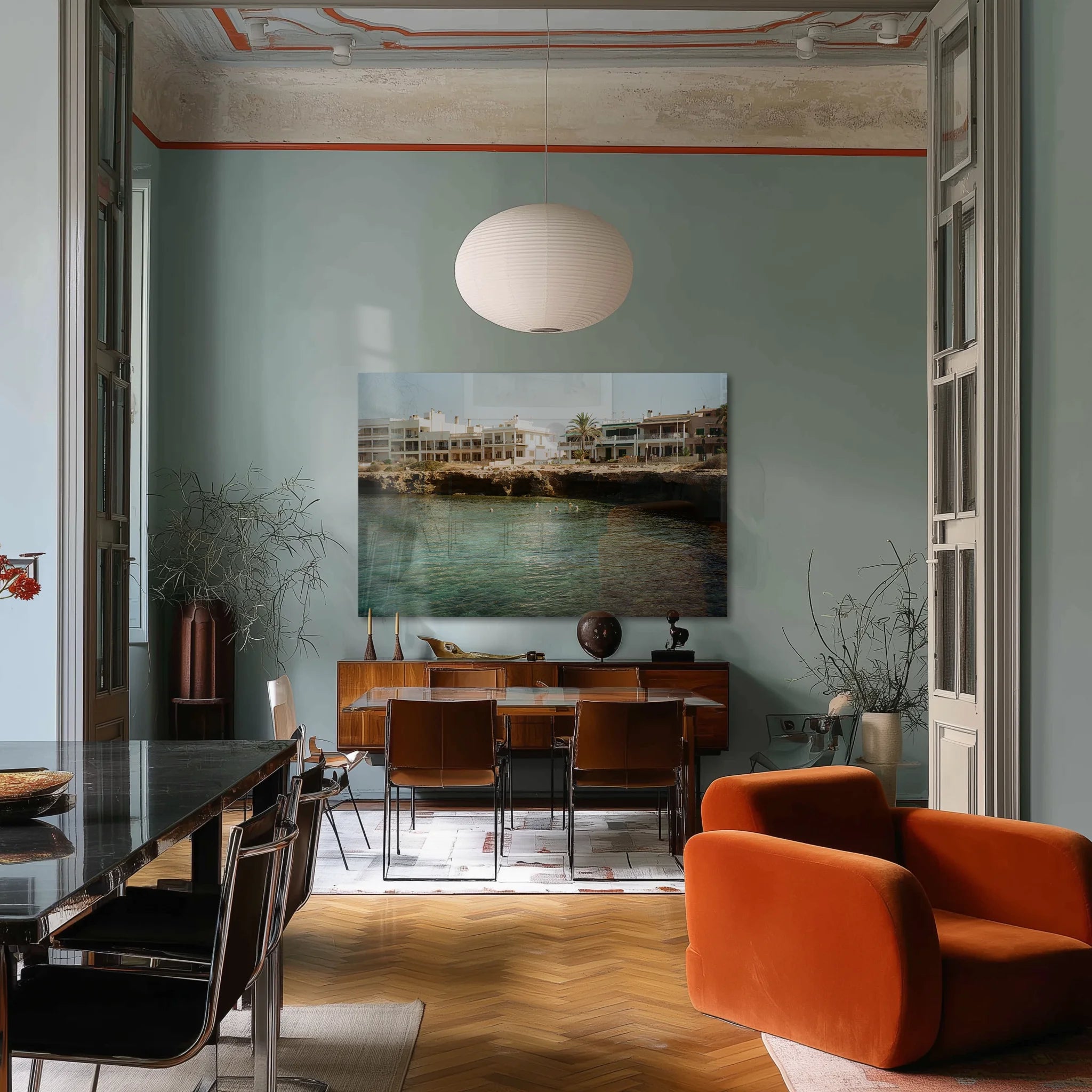 Hotel Mediterraneo in a calm home office with oak desk and brass lamp