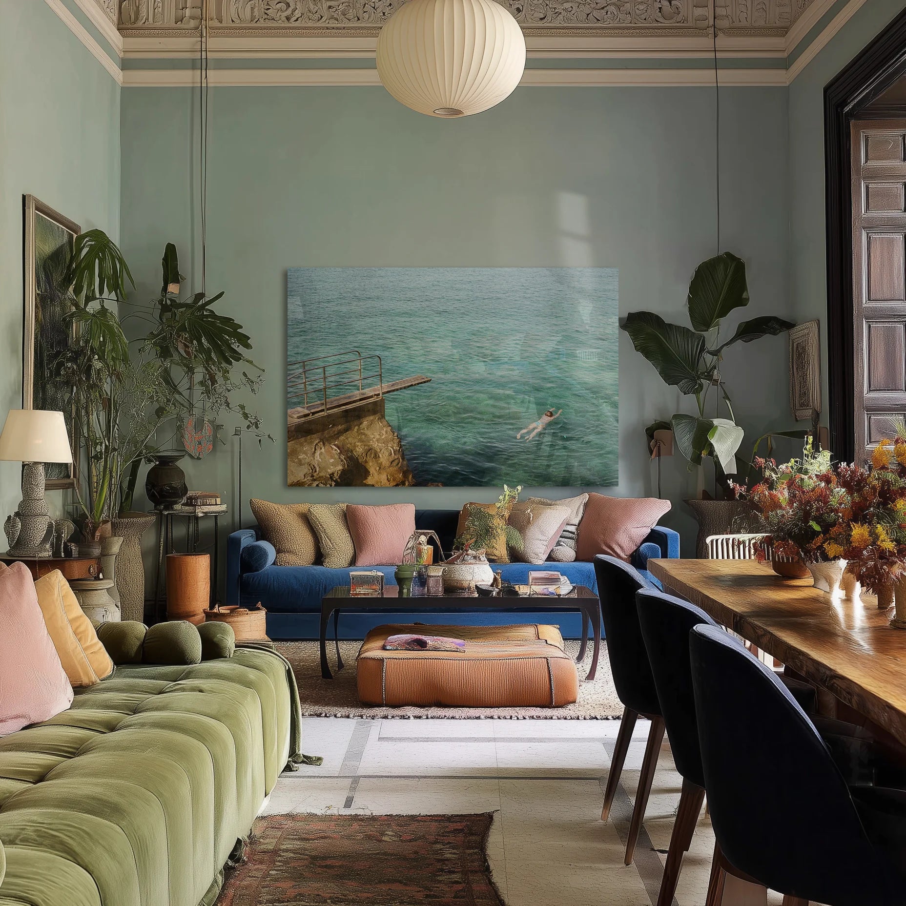 Mediterranean 2 in a home office above a vintage timber desk