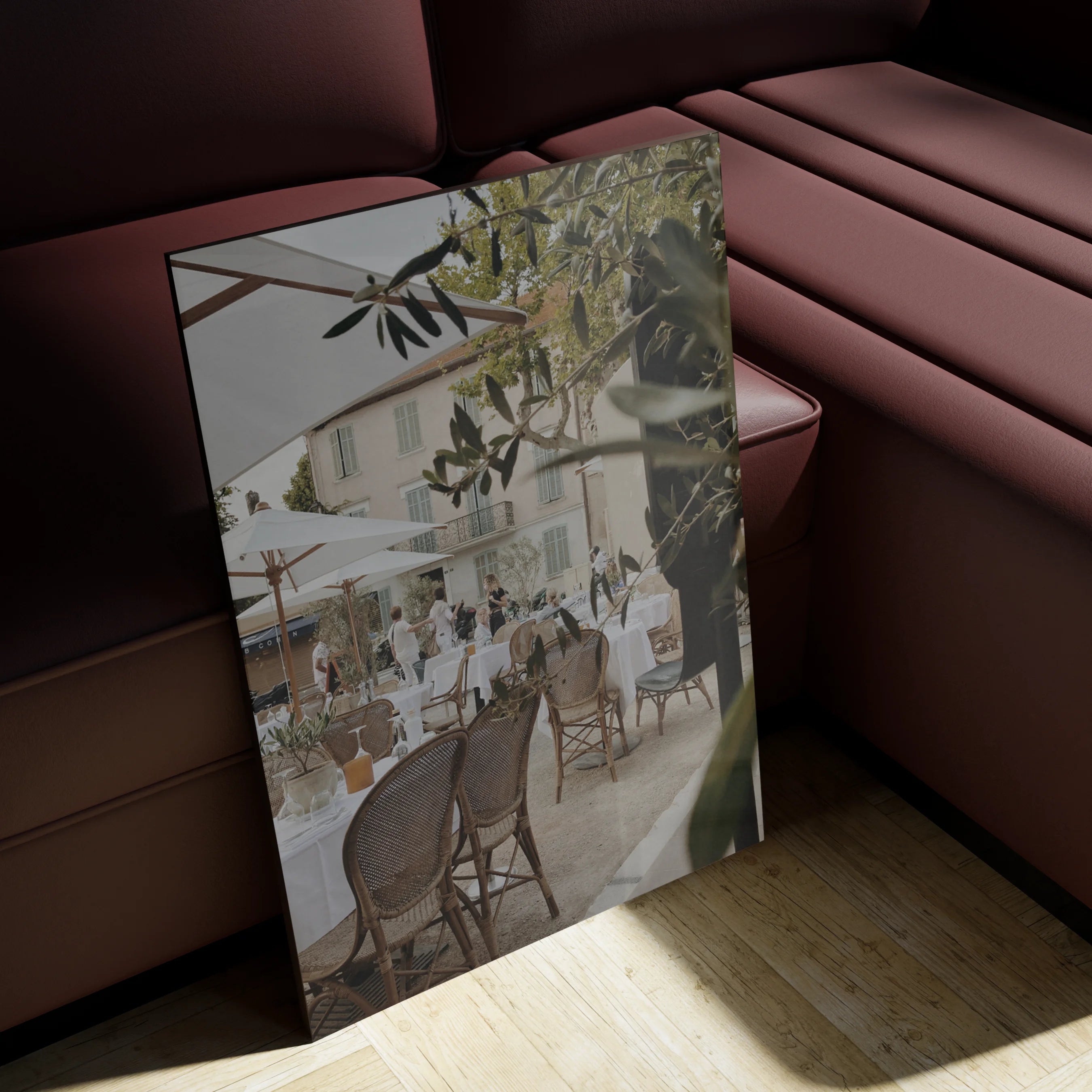 Mediterranean Olive Hour in a reading corner with a bouclé chair and floor lamp
