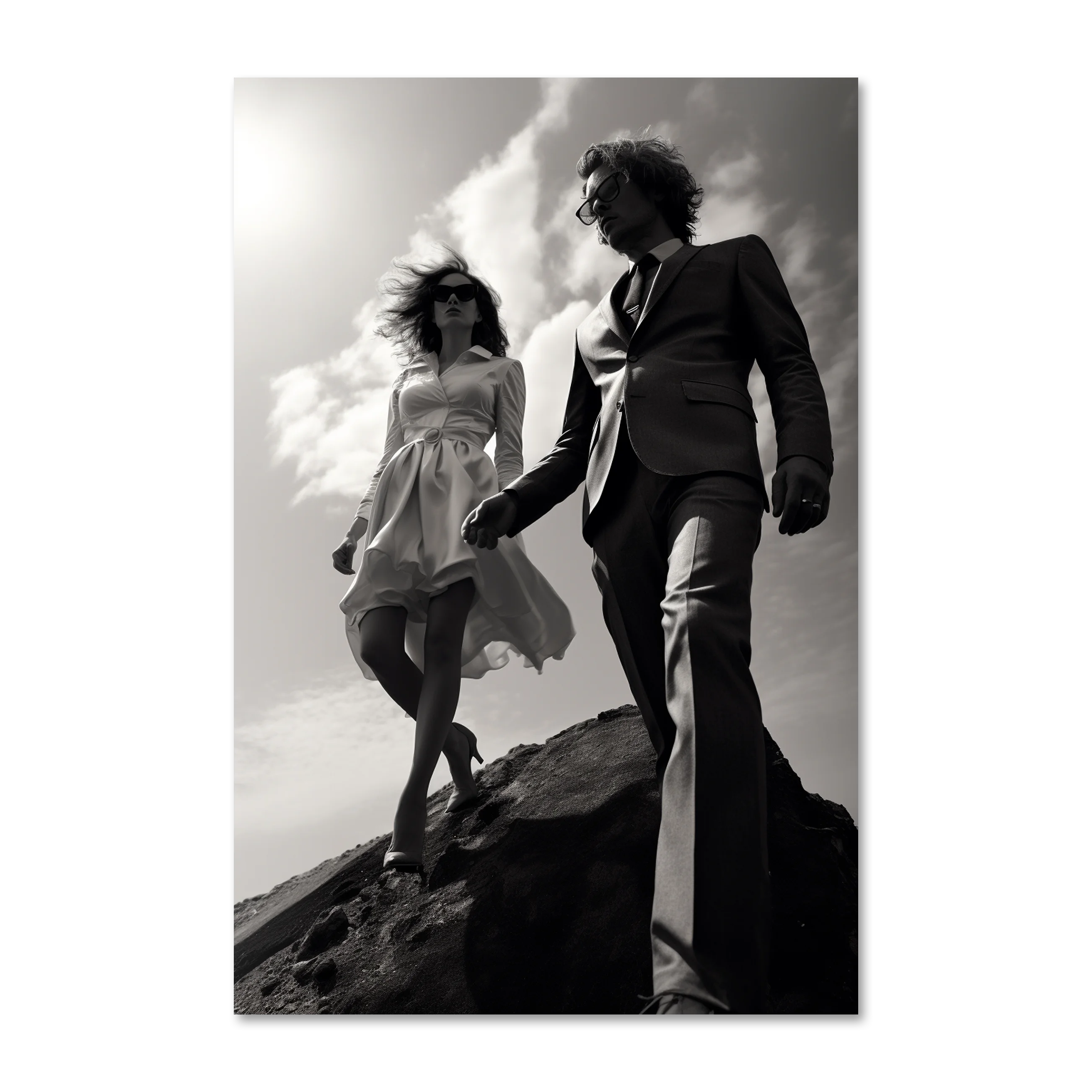 Shades of Tomorrow 3 — black and white fashion portrait wall art on frameless Alu-Dibond