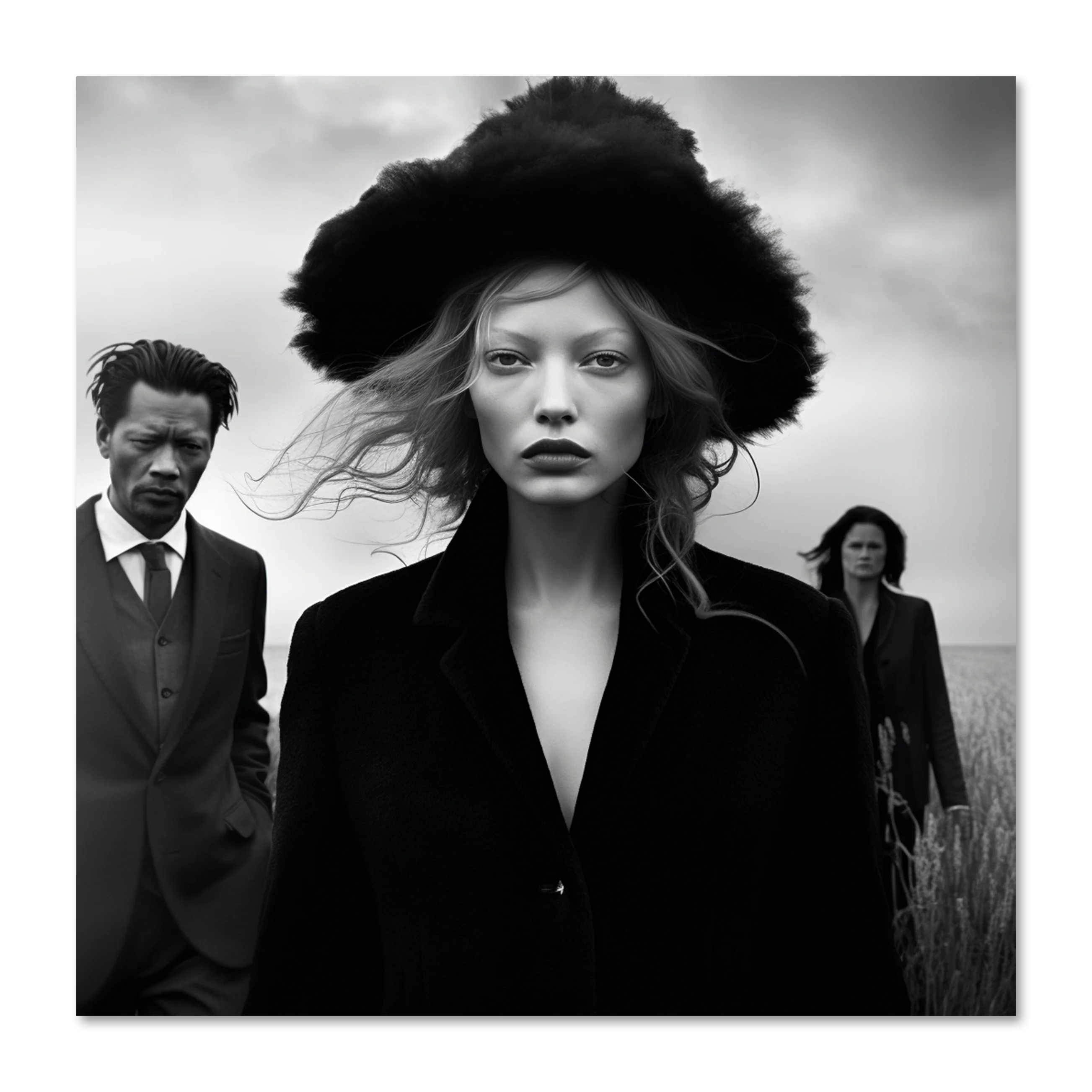 Shades of Tomorrow 7 — black and white fashion portrait wall art on frameless Alu-Dibond