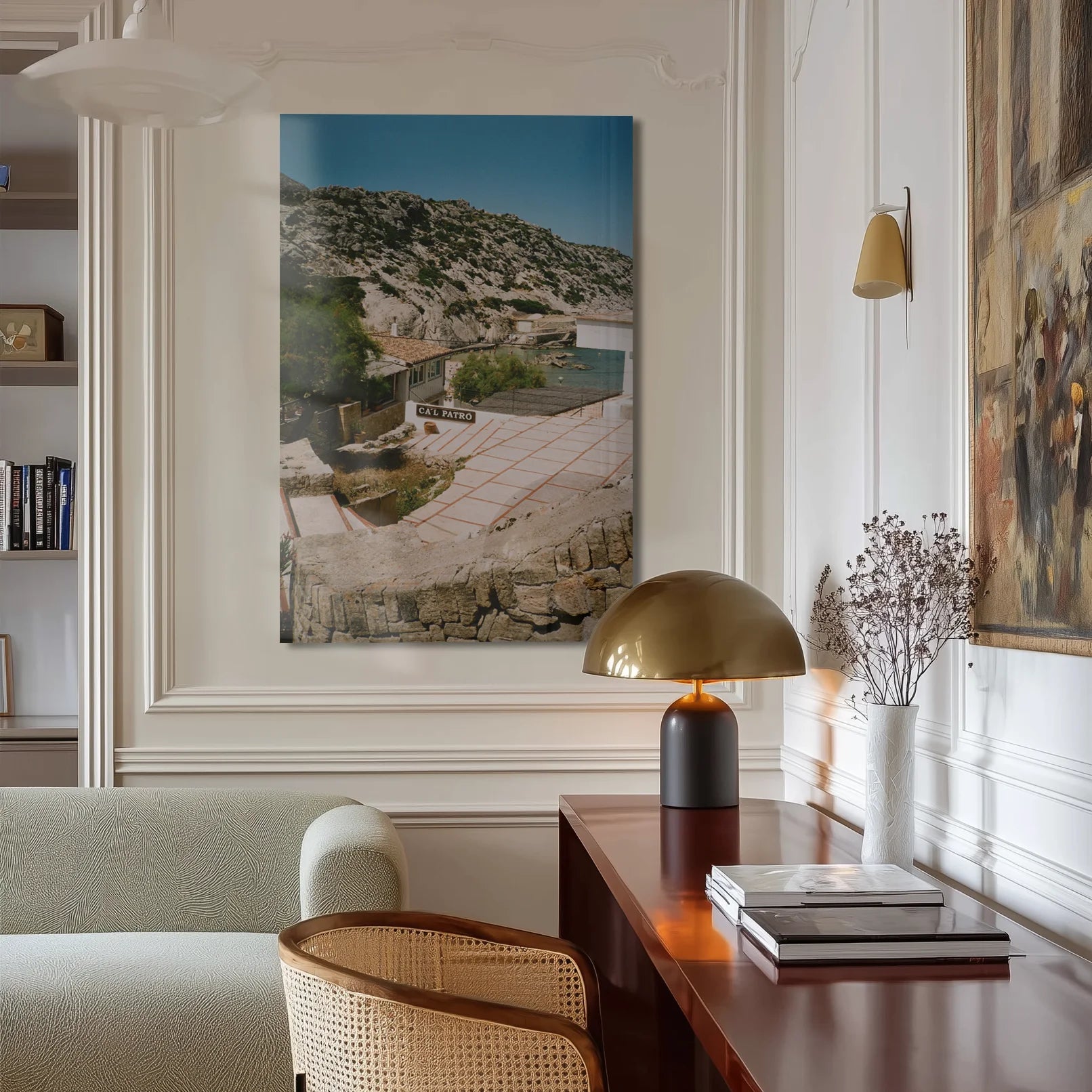 Silent Coast in a dining room with a long oak table and rattan chairs