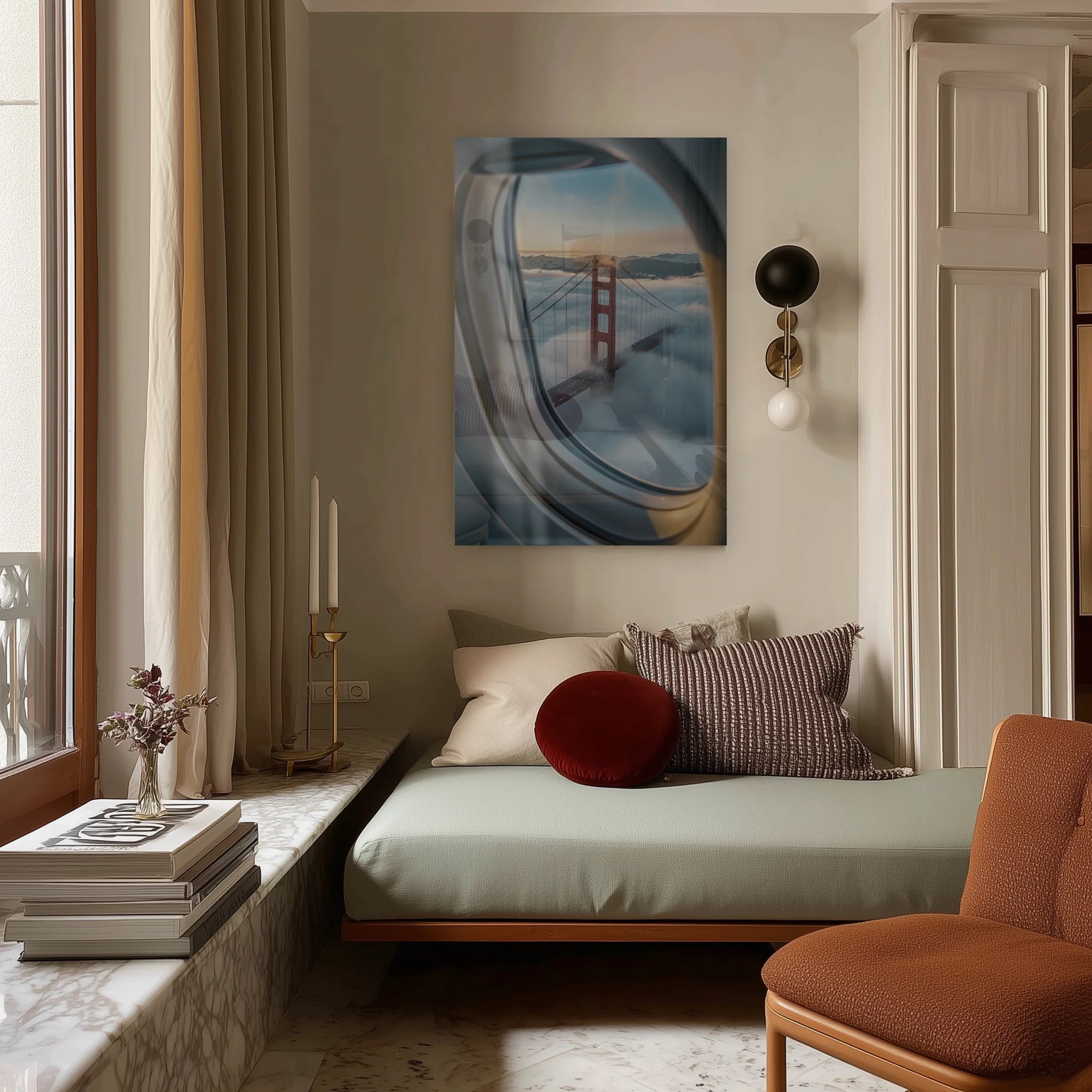 Sneakpeak 3 in a reading nook with rattan chair and warm afternoon light