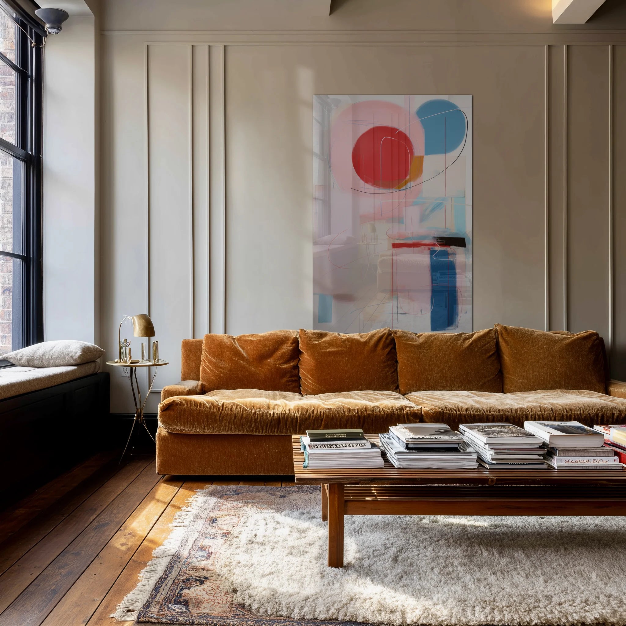 Ballouard 5 above a cream linen sofa in a sunlit Berlin altbau living room