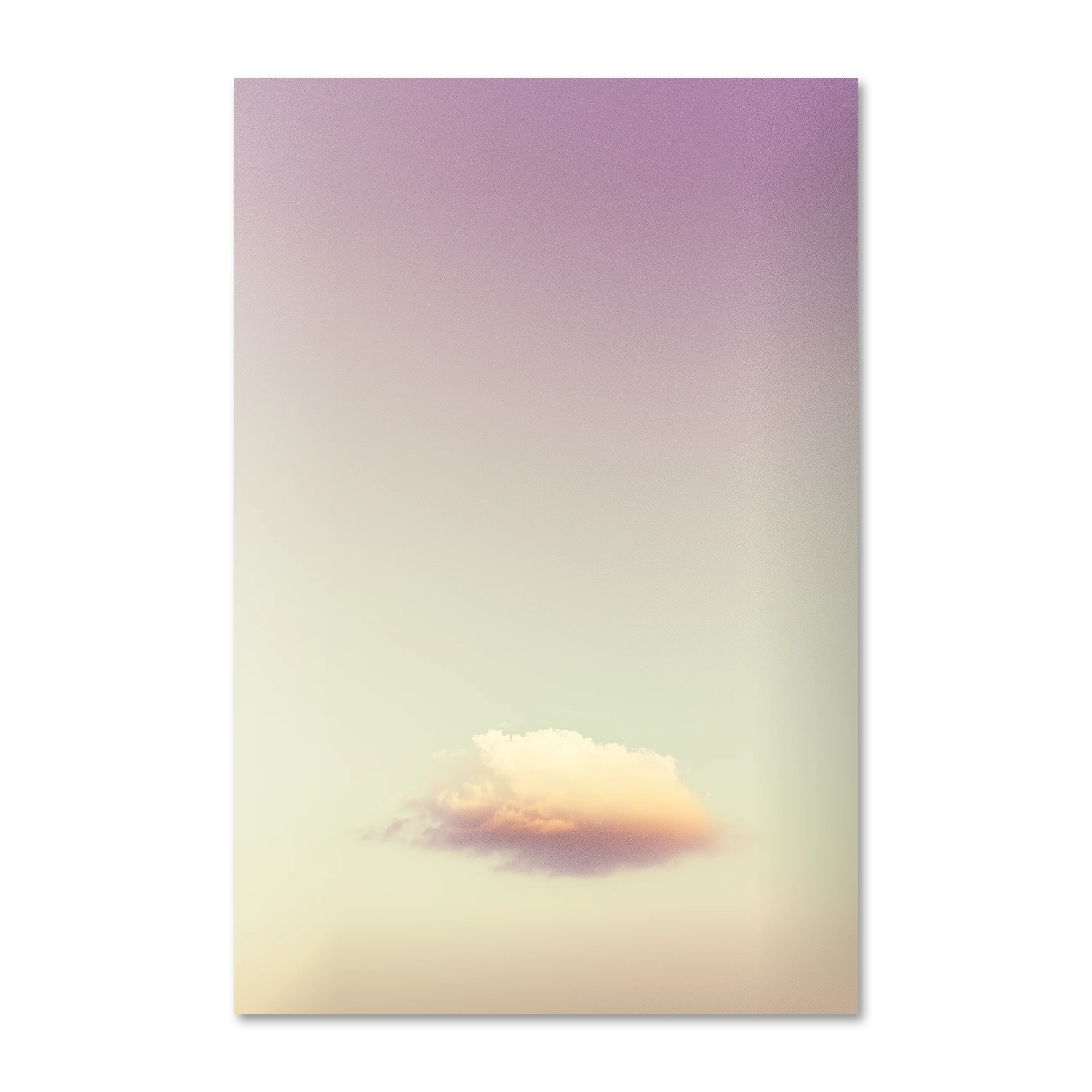 Cloudy Dream 3 — pastel cloud wall art on frameless Alu-Dibond, soft lavender to cream gradient