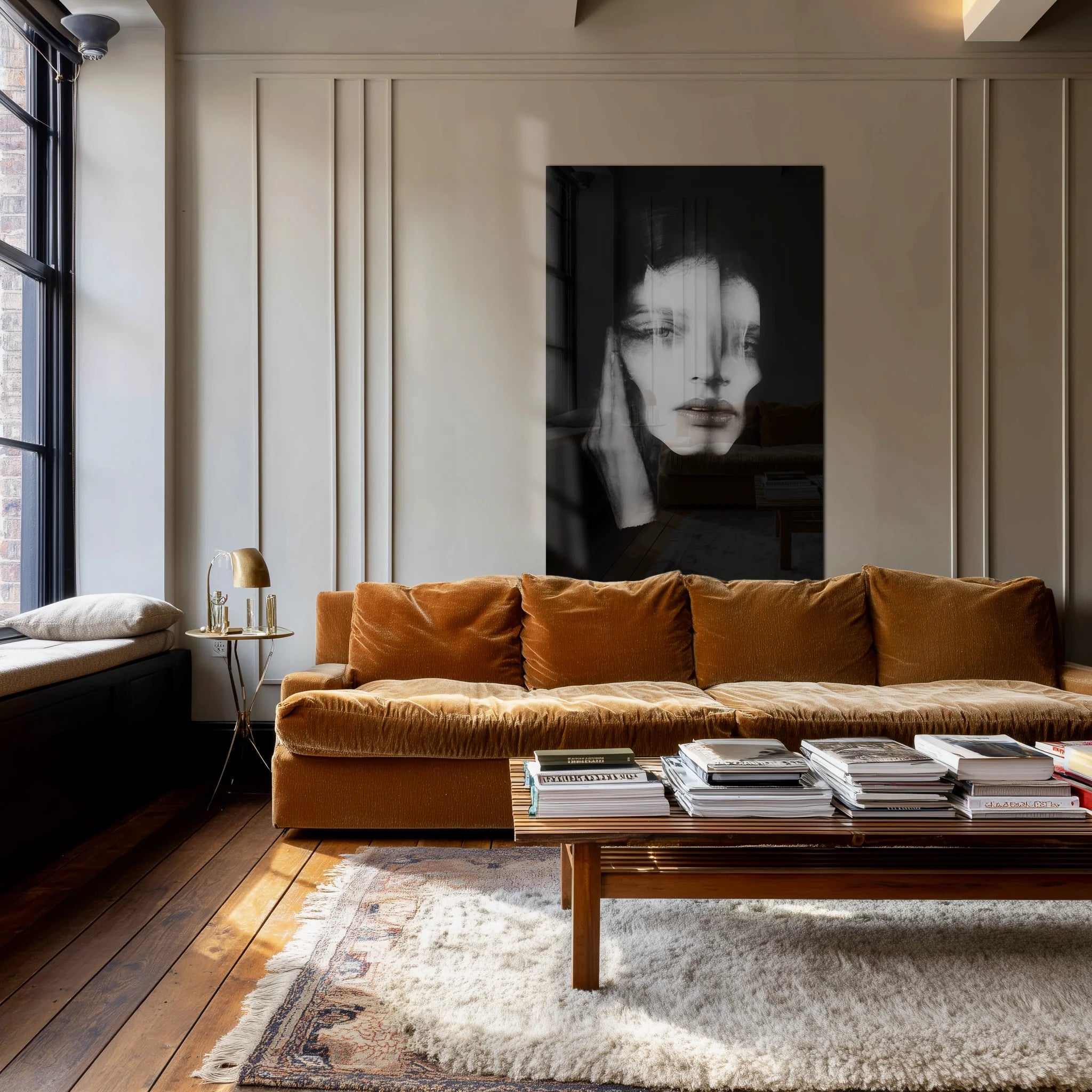 Ghosts Within 2 in a moody home office with black desk, brushed metal lamp, late afternoon light