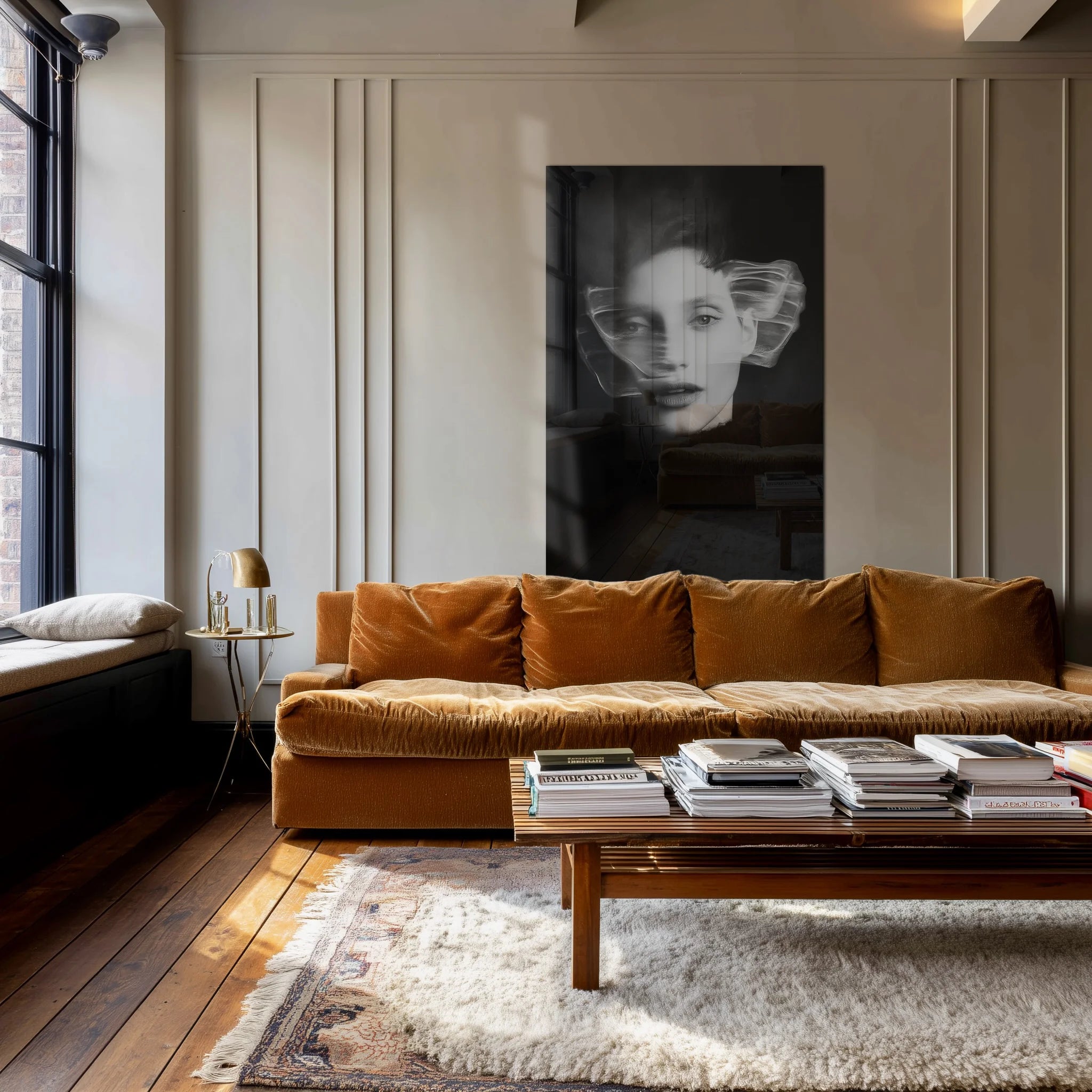 Ghosts Within 3 in a quiet study with leather armchair and stacked design books