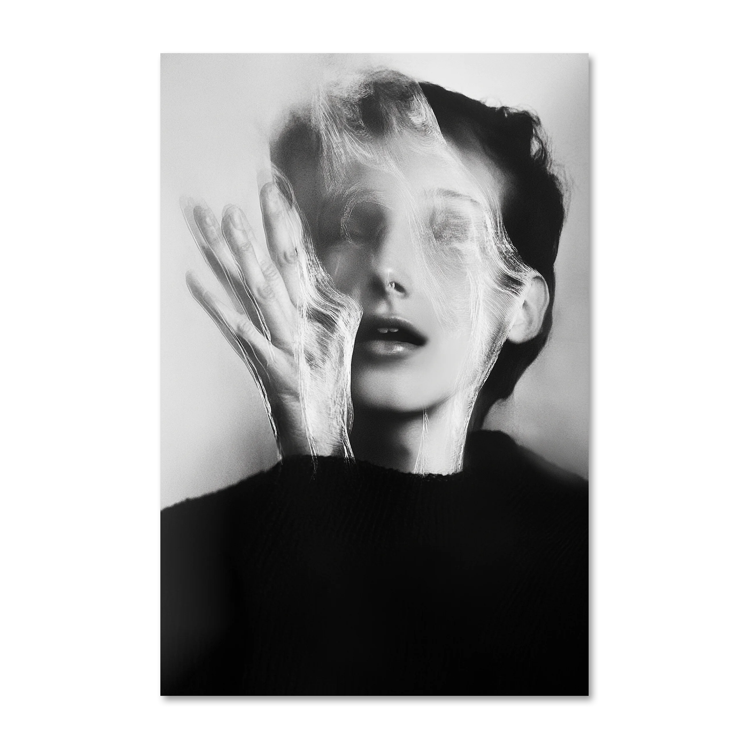 Ghosts Within 4 — ethereal black and white portrait wall art on frameless Alu-Dibond