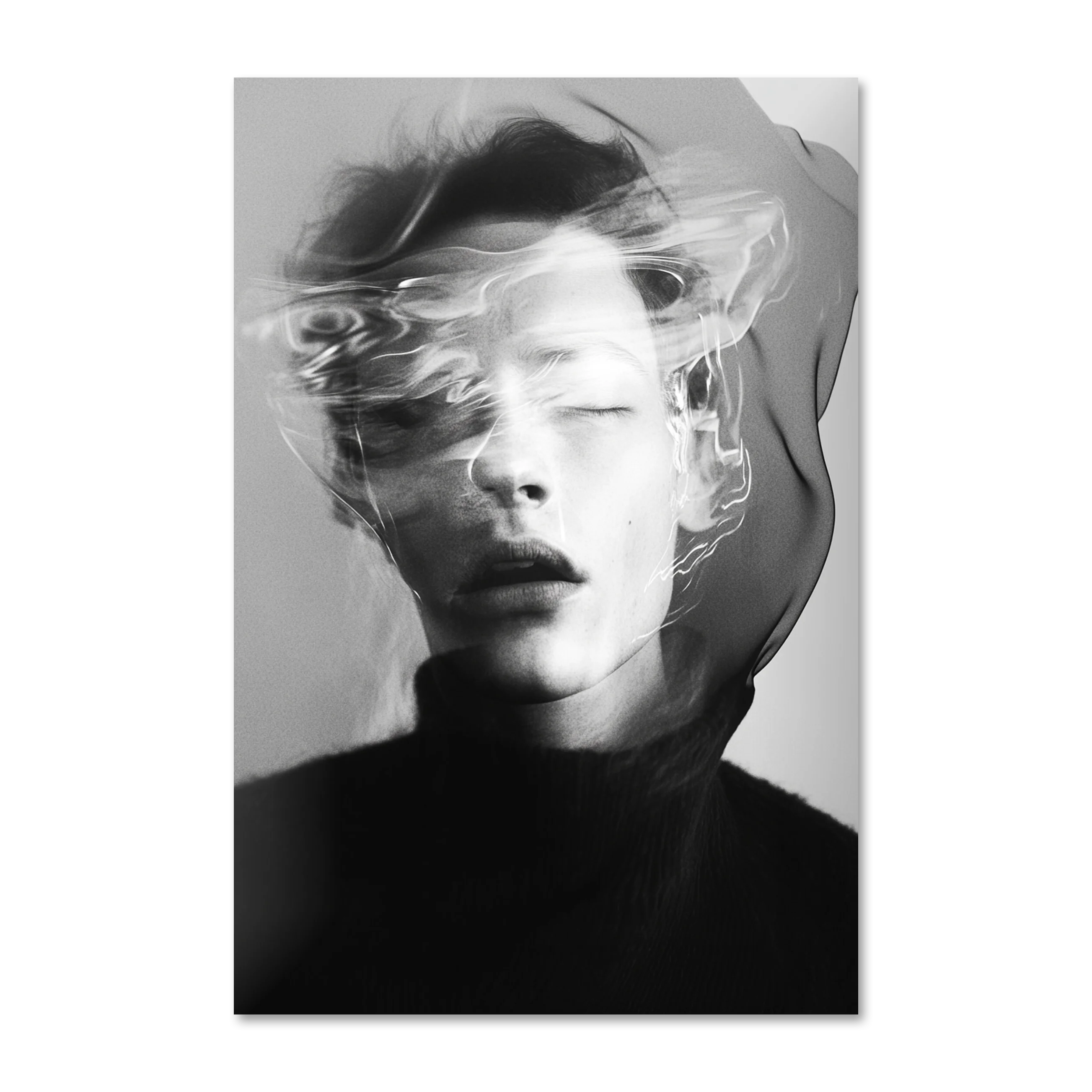 Ghosts Within 5 — ethereal black and white portrait wall art on frameless Alu-Dibond