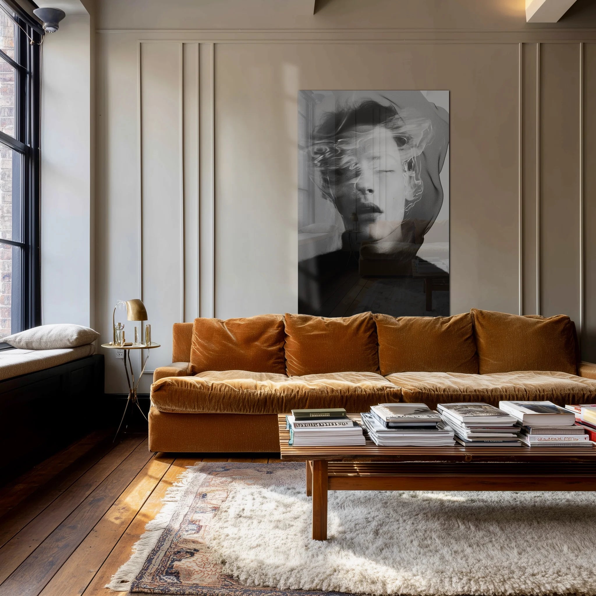 Ghosts Within 5 in a moody bedroom with charcoal walls and brass reading light