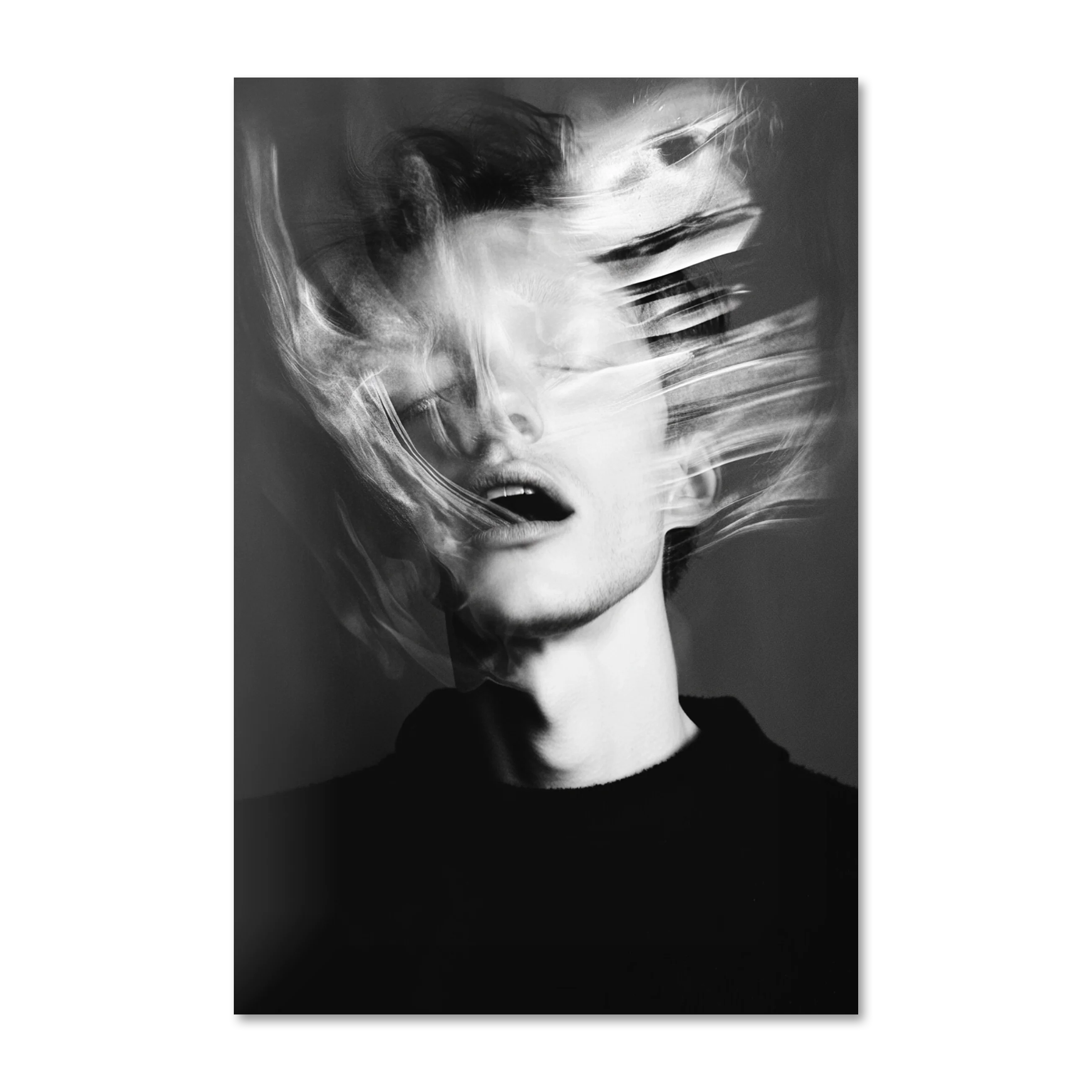 Ghosts Within 9 — ethereal black and white portrait wall art on frameless Alu-Dibond