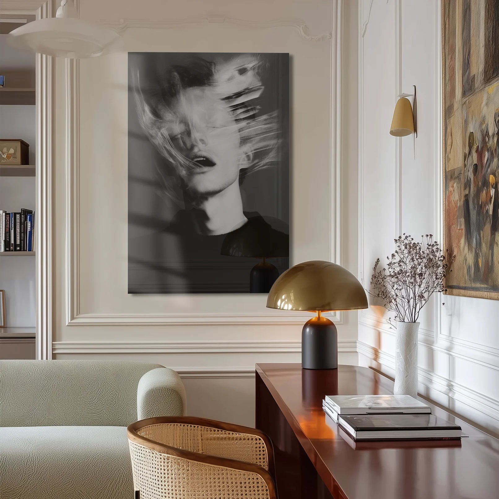 Ghosts Within 9 in a gallery hallway with white walls and oak flooring