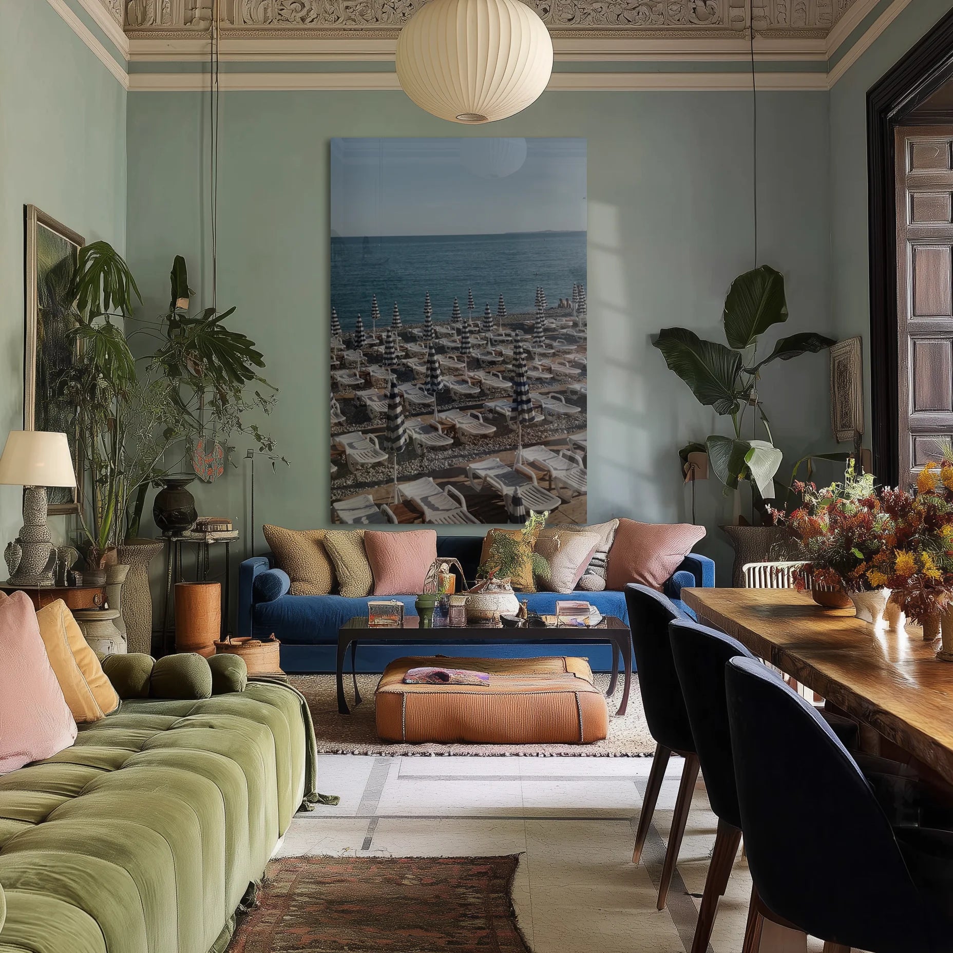 Grande Marina hung in a hallway with terracotta tile and white plaster walls