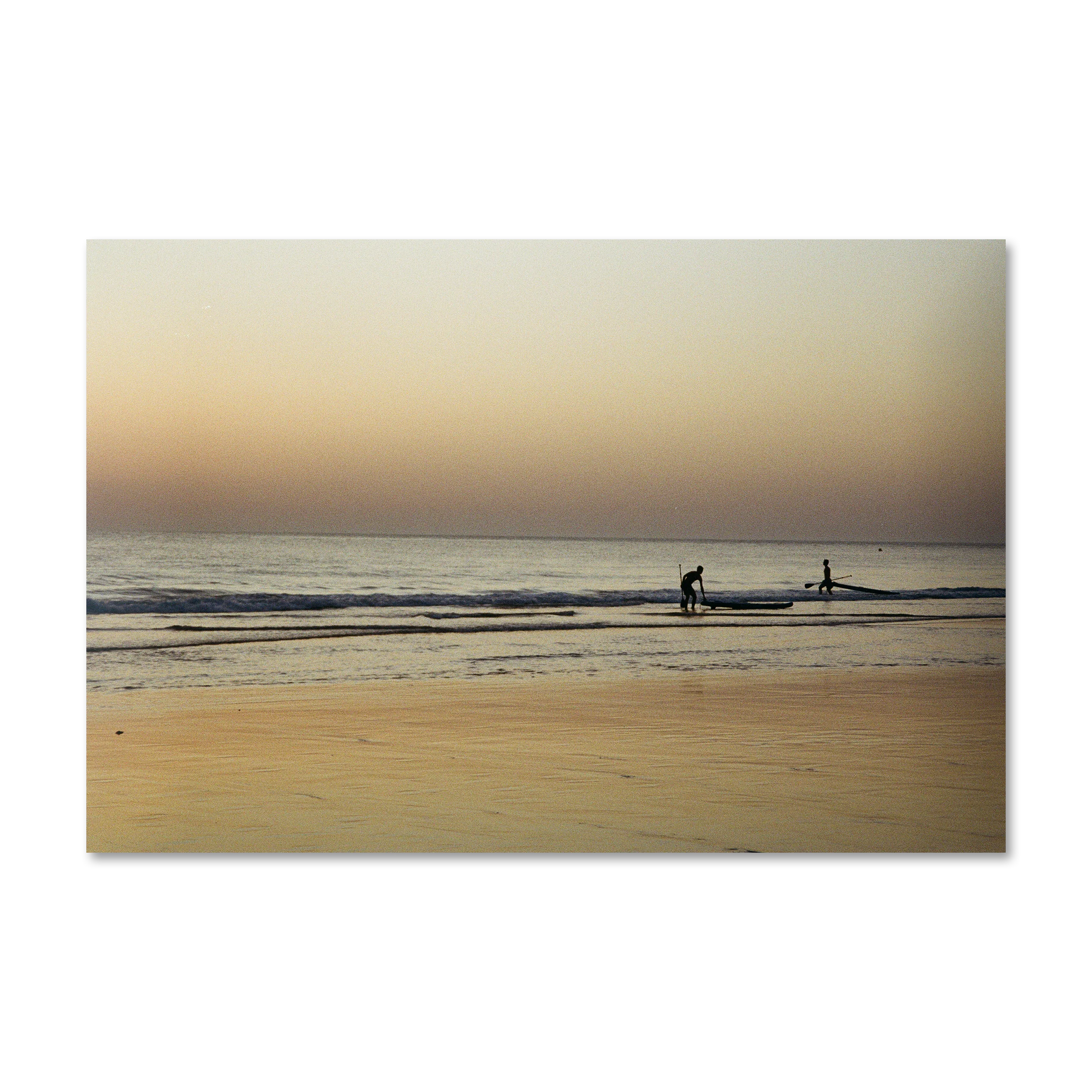 Mediterranean 19 Dunes — two paddlers at low tide under apricot sky on Alu-Dibond
