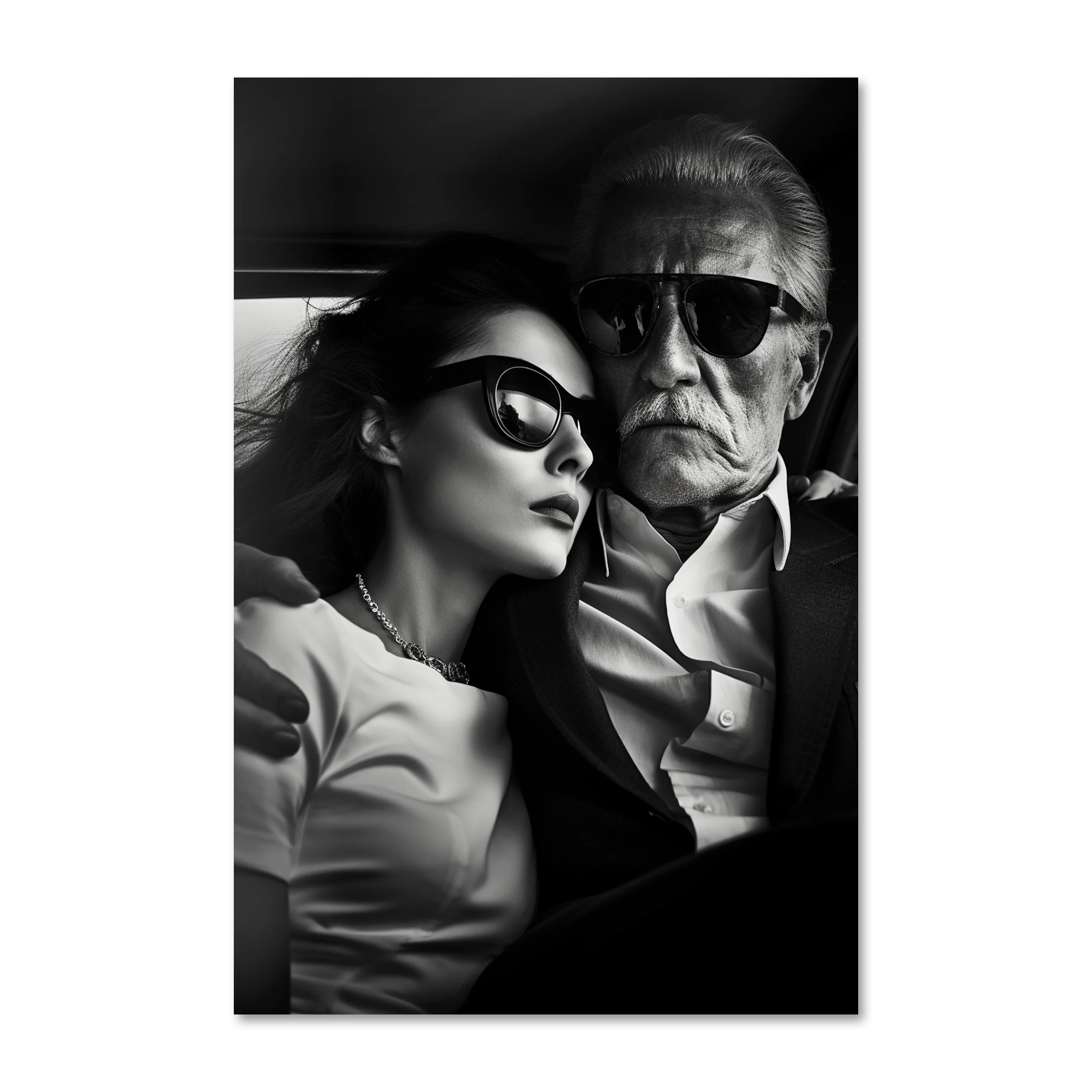 Shades of Tomorrow 4 — black and white fashion portrait wall art on frameless Alu-Dibond