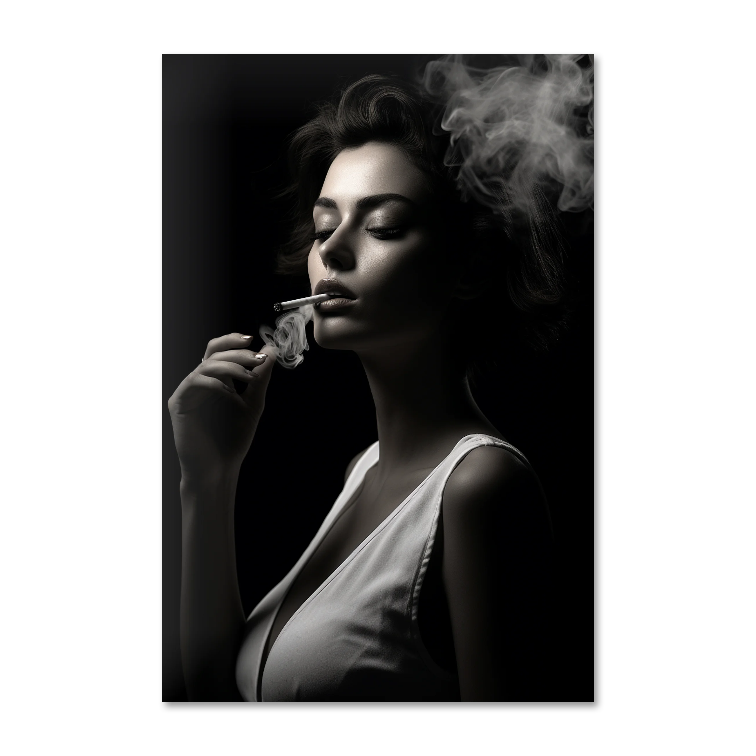 Shades of Tomorrow 5 — black and white fashion portrait wall art on frameless Alu-Dibond