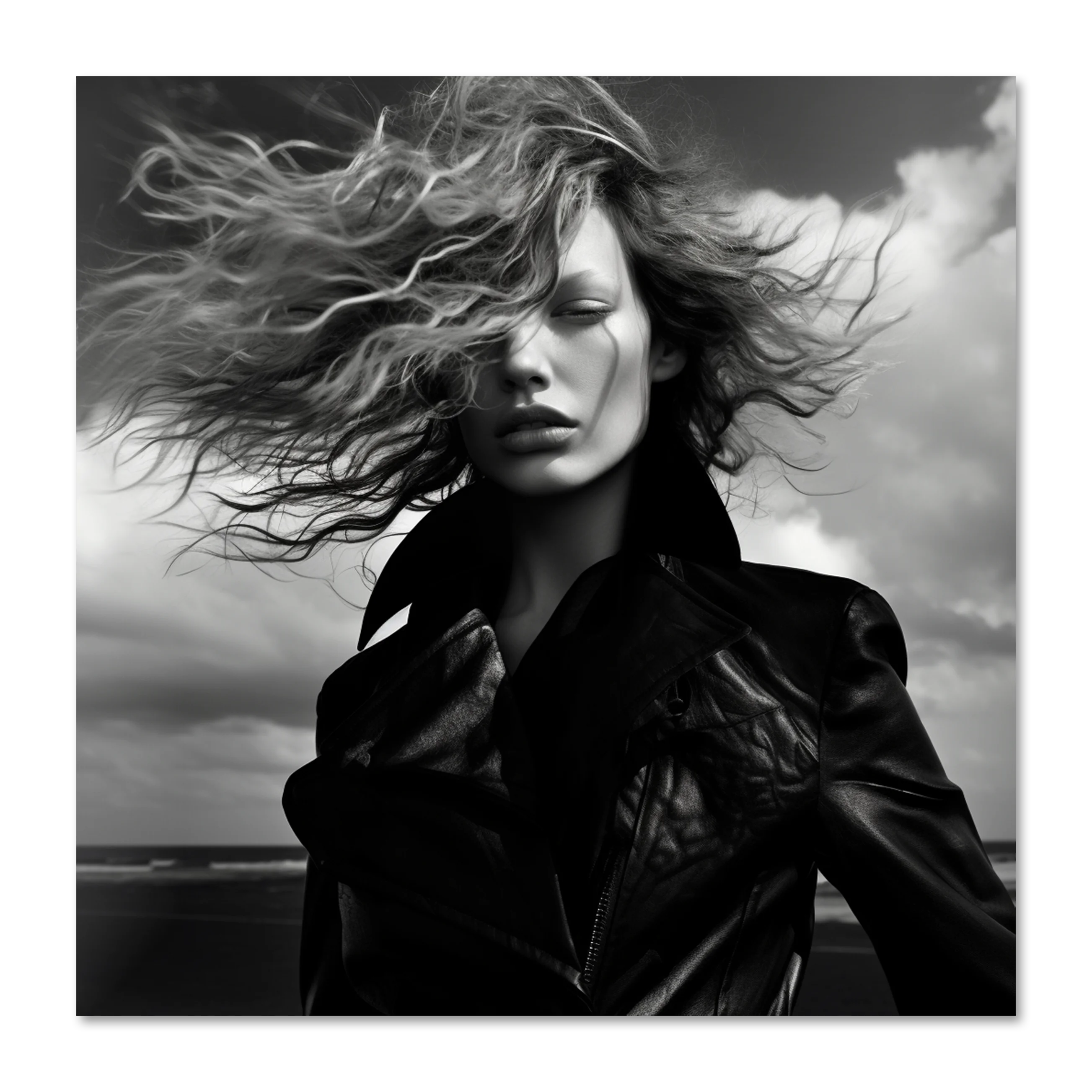 Shades of Tomorrow 6 — black and white fashion portrait on frameless Alu-Dibond