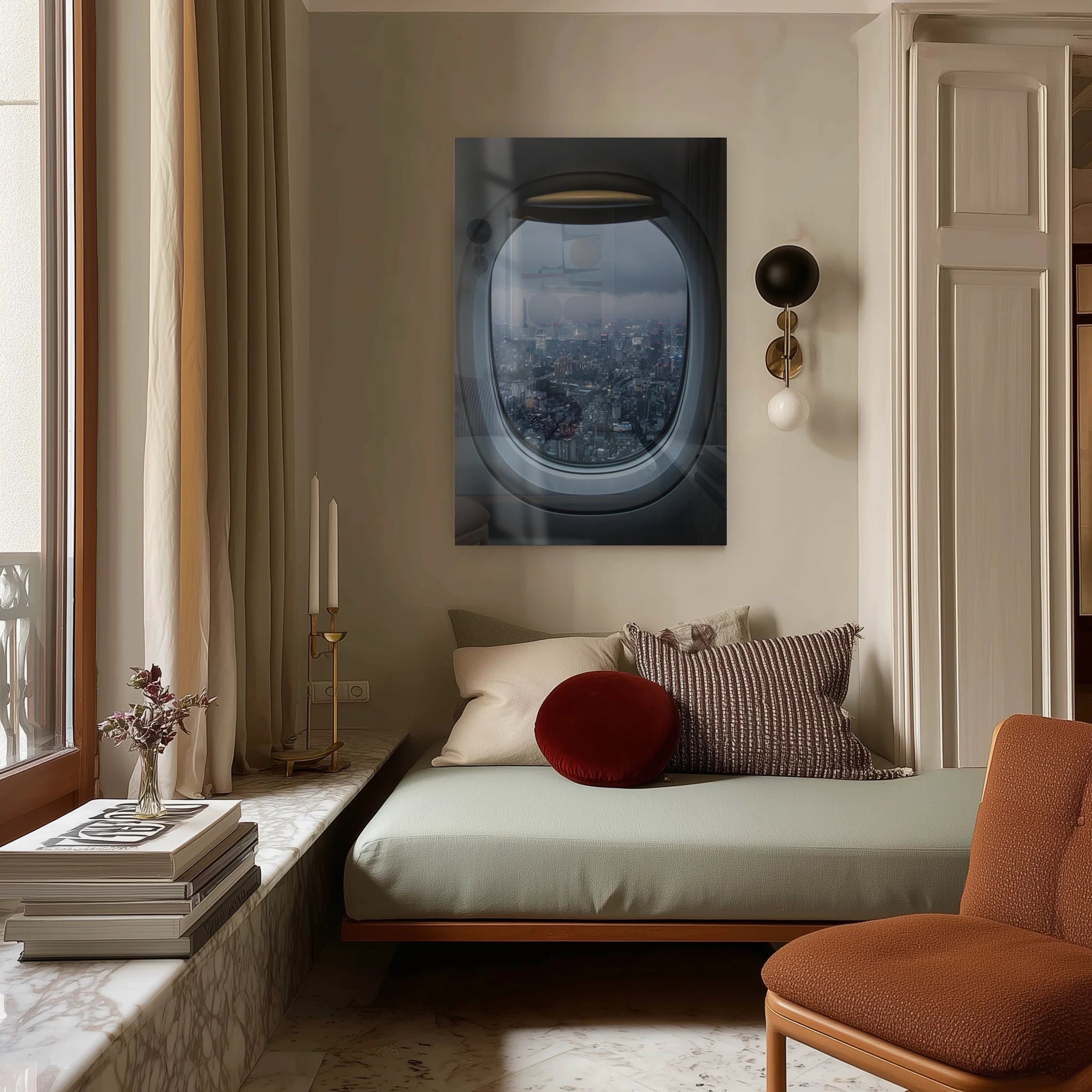 Sneakpeak 2 in a creative loft, brick wall and leather club chair below